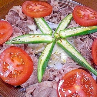 ❤　牛肉＆オクラ＆新玉＆トマトのさっぱりサラダ　❤